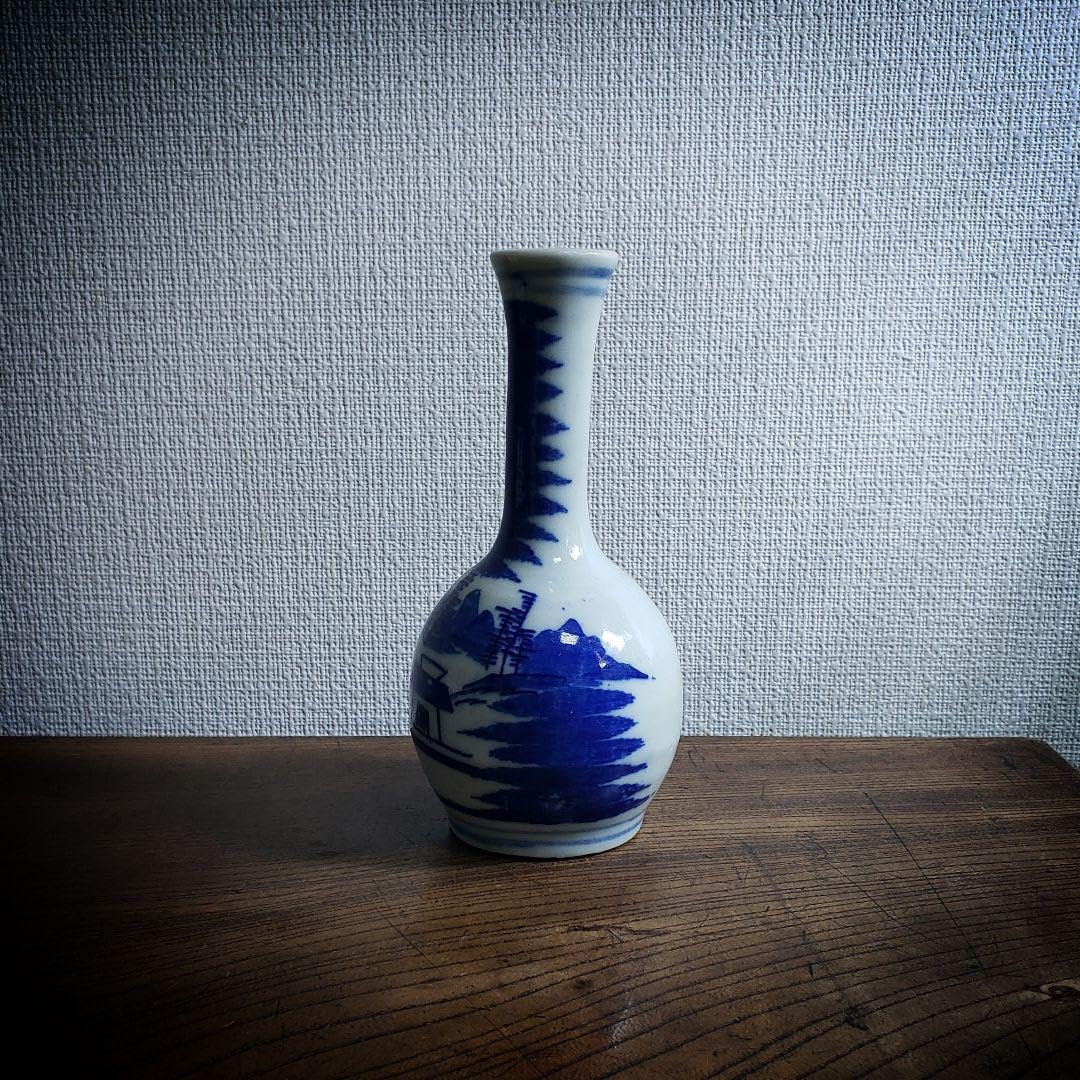 一輪挿し 花器 徳利 御神酒 染付 印判 山水 家屋 中国 青花 長首瓶 Amazon.co.jp: 一輪挿し 花瓶 花器 徳利 御神酒 染付 印判 山水